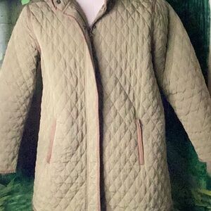 Garnet Hill Tan Utility Jacket with Quilted Texture and Mid-Length Design
